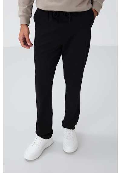 Tommy Life Siyah Bağcıklı Cepli Standart Kalıp Klasik Paça Erkek Eşofman Alt - 84682 Siyah