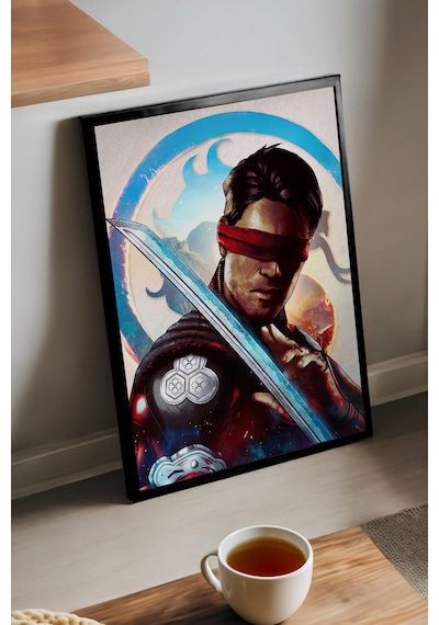 Mortal Kombat Siyah Ahşap Çerçeveli Poster, Dekoratif Oyun Duvar Tablosu