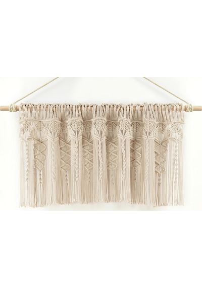 Boho Makrame Dokulu Pamuk Saçak/mutfak Perdesi/duvar Dekoru, 50,8 Cm U X 127 Cm G, Nötr Çok Renkli