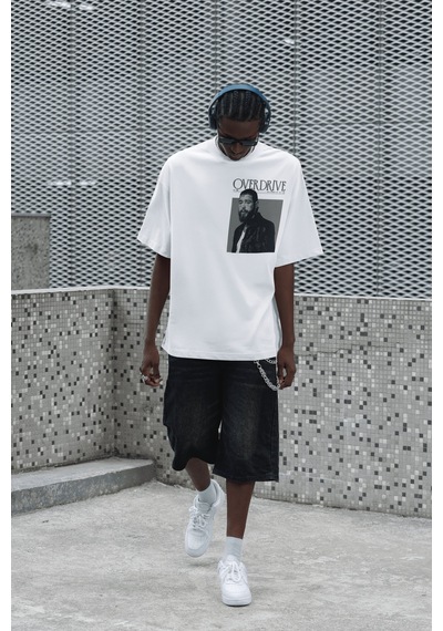 Overdrive Post Malone Sırt Baskılı Unisex Oversize Rapper Şarkıcı Beyaz