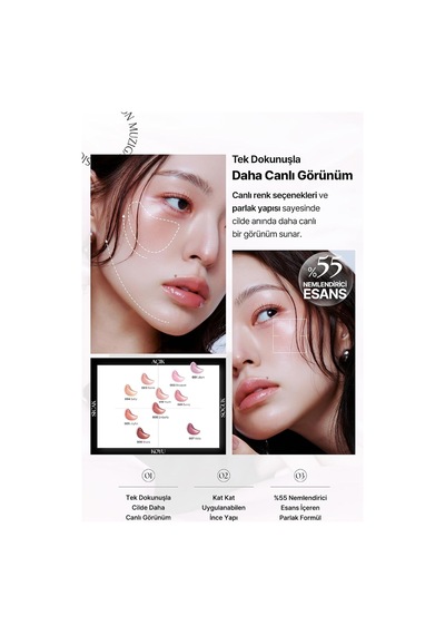 Hafif Yapılı, Ciltle Bütünleşen Parlak Bitişli Likit Allık Objet Blush 010 Youth Çok Renkli