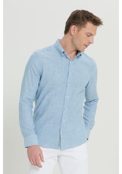 AC&Co / Altınyıldız Classics Erkek Yeşil Slim Fit Dar Kesim Düğmeli Yaka Flamlı Casual Gömlek 4A2022200073YSLXL Yeşil