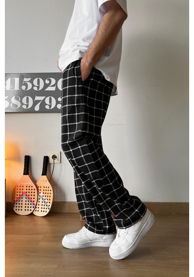 Flaw Beli Lastikli Ekose Desenli Pijama Siyah Siyah