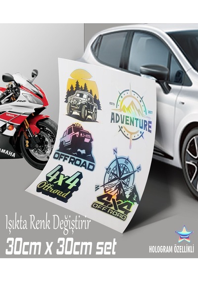 5li Sticker Seti Hologram - Motosiklet Kelebek Cam Uyumlu Sticker