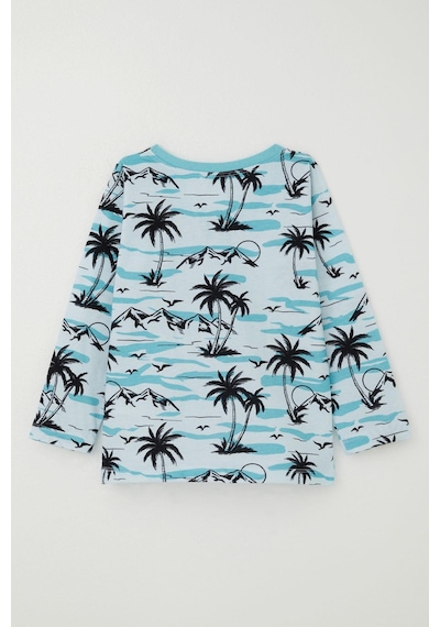 Breeze Erkek Bebek Pijama Takımı Palmiye Ağacı Desenli 9 Ay-3 Yaş, Açık Mavi Açık Mavi