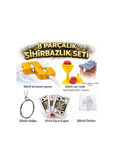 Cosmotex 8 Li Sihirbazlık Seti Kibrit, Defter, Halka, Kupa, İp, 3 Lü Kart 1 Adet 49551334