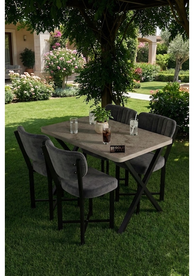 Reyo Falez Elma 110x70 Cm Masa Takımı 4 Sandalyeli Modern Mutfak Balkon Kafe Yemek Masası Seti Traverten - Antrasit 9887 Reyo Falez Elma 110x70 Cm Masa Takımı 4 Sandalyeli Modern Mutfak Balkon Kafe Yemek Masası Seti Traverten - Antrasit 9887