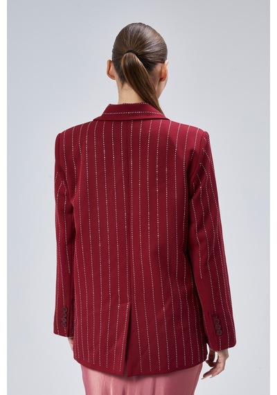Kadın Taş İşlemeli Regular Vatkalı Blazer Ceket Siyah