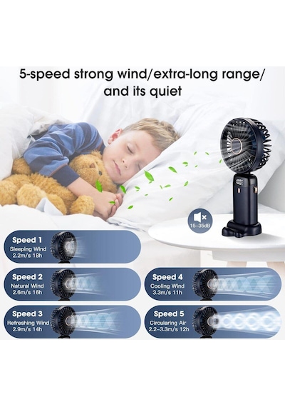 Lcd Ekranlı Şarjlı Mini El Boyun Masa Fanı Seyahat Taşınabilir Fan Aralığı Şarjlı Yüksek Şarj