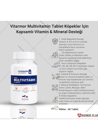 Vitarmor Multivitamin Tablet Köpekler İçin Kapsamlı Vitamin & Mineral Desteği