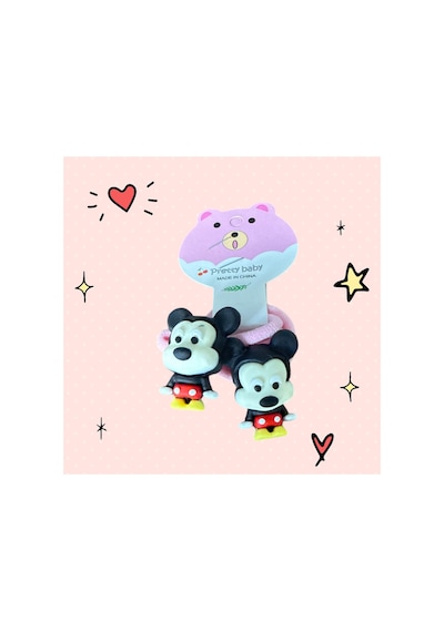 Takıtolia Mickey Mouse İkili 2'li Çiftli Lastikli Renkli Kız Çocuk Tokası Pembe
