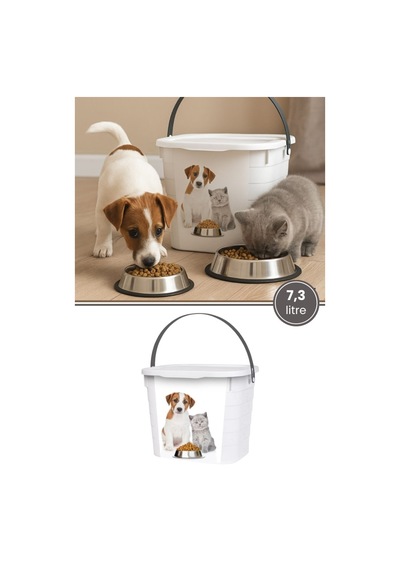 Kulplu Evcil Hayvan Mama Saklama Kutusu 7,3 Litre, Kapaklı Kedi Ve Köpek Kuru Maması Kumu Kovası