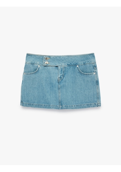 Koton Pamuklu Cep Detaylı Düğmeli Denim Mini Şort Etek Açık İndigo 6sal70043md