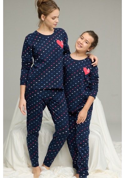 Siyah İnci Pamuklu Bisiklet Yaka Örme Pijama Takım25241145 Lacivert