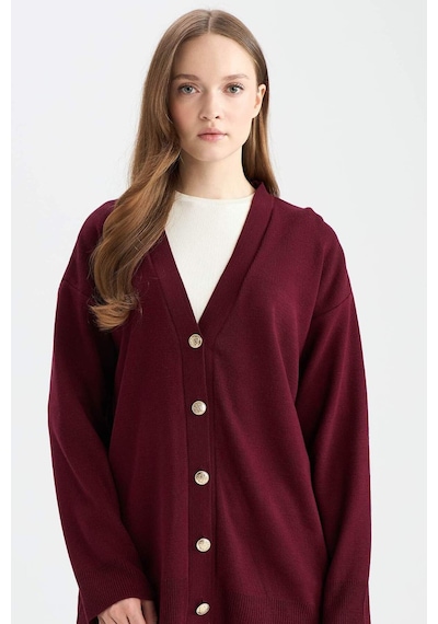 Defacto Relax Fit V Yaka Hırka E6134ax25aubr459 Bordo
