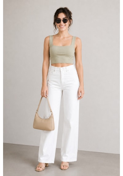Woddi Heaven Kadın Yüksek Bel Beyaz Salaş Wide Leg Jeans Geniş Paça Palazzo Kot Pantolon