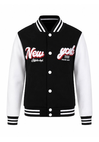 Trender Düğmeli New York Baskı 3 İp Kolej Siyah - Beyaz Erkek Çocuk Sweatshirt 8087