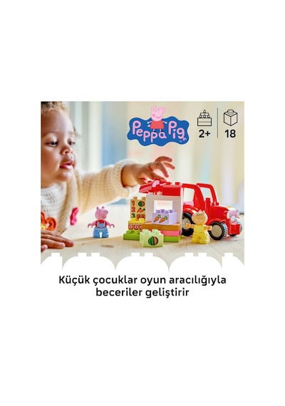 LEGO® DUPLO® Peppa Pig Traktör ve Pazar 10468 - 2 Yaş ve Üzeri Çocuklar için Figür İçeren Eğitici Oyuncak Yapım Seti (18 parça)