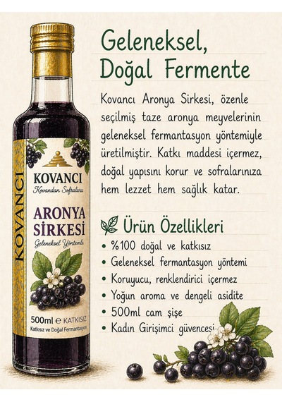 Aronya Sirkesi 500 Ml %100 Doğal Fermente & Katkısız