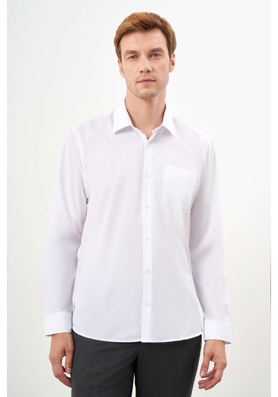 Morven Erkek Beyaz Basic Düz Desen Cepli Sert Yaka Regular Fit Gömlek 24mc004007600 Beyaz