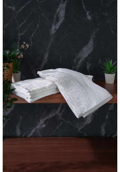 Dantelli Güpürlü Lüks %100 Pamuk Çeyizlik 6 Lı El Yüz Havlu Seti 40x70 - Beyaz - 4400 Beyaz