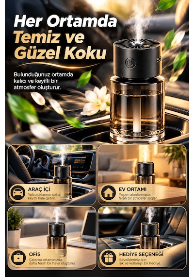 Otomatik Sprey Araç Kokusu Hareket Sensörlü 3 Modlu Usb-c Şarjlı Aroma Difüzörü Dx5