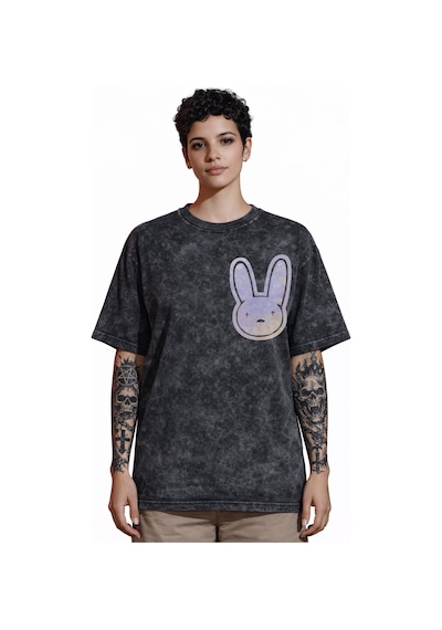 Sevbano Tasarım Bad Bunny Şarkıcı Rapper Sırt Baskılı Unisex Oversize Esk Siyah