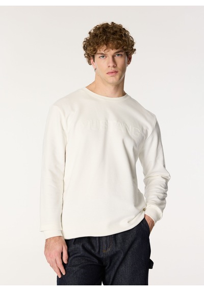 Mustang Beyaz Erkek Bisiklet Relaxed Baskılı Sweatshirt M4wm-swt-1819 Ekru