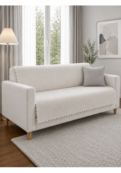 %100 Kaymaz Taban-pati Dostu Koltuk Örtüsü 170x 210 Cm Ekru