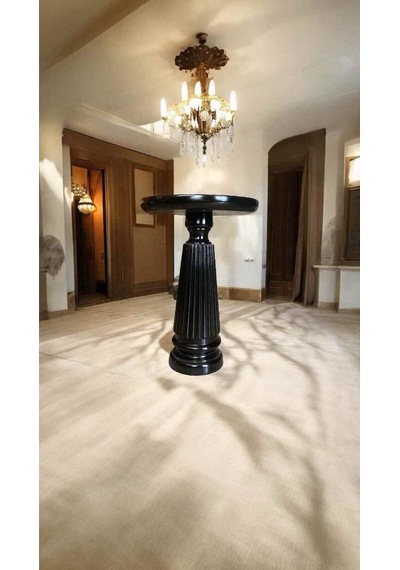 Doğal Masif Ahşap Siyah Renk Tekli Yan Sehpa Mantar Model Sehpa - Coffee Table Siyah