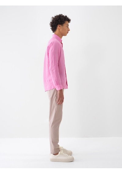 Xint Pembe %100 Keten Regular Fit Gömlek 700931