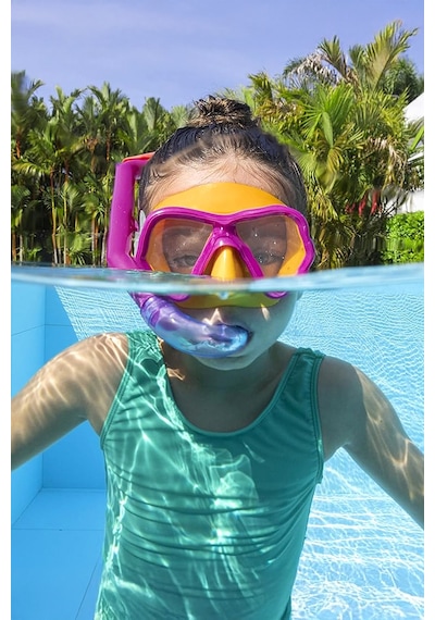 Çocuk 3+ Dalış Gözlük Maske Şnorkel Seti 01 Pembe