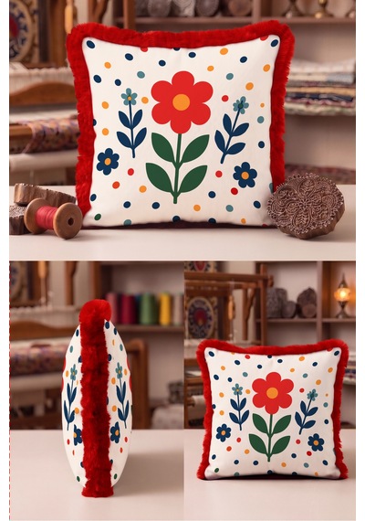 Retro Çiçek Renkli Benekli Saçaklı Yastık Kılıfı - Floral Krem Kırmızı Bordo Püsküllü Kırlent Kılıfı Serin Düş Mira Retro Çiçek Renkli Benekli Saçaklı Yastık Kılıfı - Floral Krem Kırmızı Bordo Püsküllü Kırlent Kılıfı Serin Düş Mira