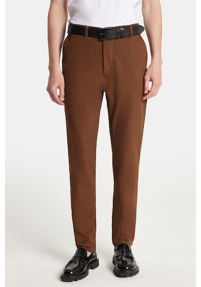 Tudors Erkek Regular Fit Chino Esnek Yandan Cepli Önü Fermuarlı Pamuklu Dokulu Kahverengi Pantolon-34525 Kahverengi
