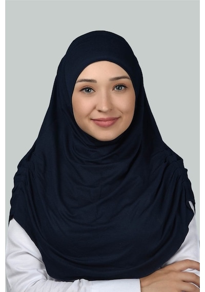 Altobeh Hazır Türban Büzgülü Pileli Pratik Eşarp Tesettür Hijab - Namaz Örtüsü - Lacivert