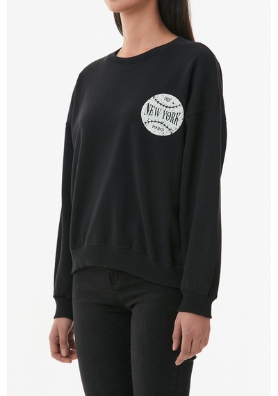 Fullamoda New York Baskılı Sweatshirt- Siyah 24KGB890196758-Siyah