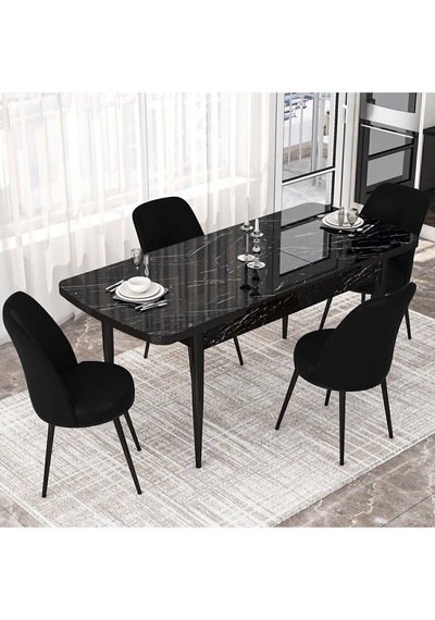 Canisa Concept Kor Serisi, 70x114 Açılabilir Yemek Masası Takımı, Siyah Mermer Desen Masa Ve 4 Siyah Sandalye Masa Siyah Mermer Sandalyeler Siyah Canisa Concept Kor Serisi, 70x114 Açılabilir Yemek Masası Takımı, Siyah Mermer Desen Masa Ve 4 Siyah Sandalye Masa Siyah Mermer Sandalyeler Siyah