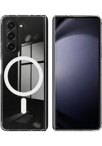 Samsung Uyumlu Galaxy Z Fold 6  Kamera Korumalı Magsafe Wireless Şarj Özellikli Lüks Şeffaf Silikon Telefon Kılıfı Şeffaf