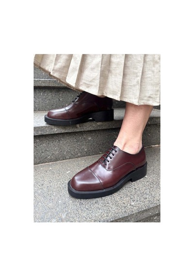 37brandshoes Bordo Bağcıklı Deri Ayakkabı Bordo Bordo