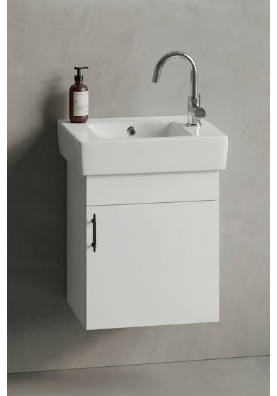 Lale 50x25 Cm Beyaz Mdf Seramik Lavabolu Asma Banyo Alt Dolabı