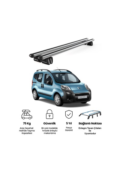 Pençe Citroen Nemo 2007-2017 Uyumlu Gri Ara Atkı 135cm Port Bagaj Tavan Barı