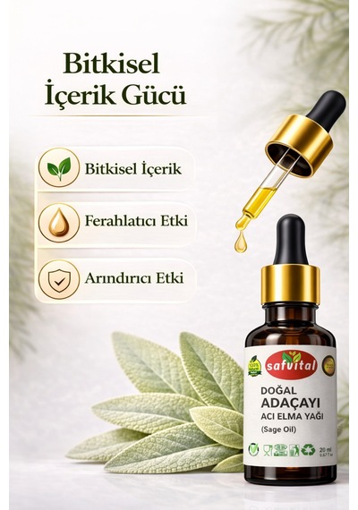 Safvital Adaçayı / Acı Elma Yağı 20 Ml Bitkisel Bakım Yağı Saç Ve Cilt Bakımına Uygun Yoğun Antiseptik İçerik