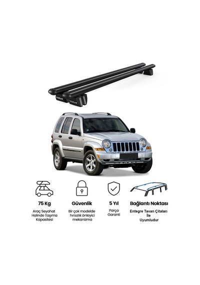 Pençe Jeep Cherokee Kj 2001-2008 Uyumlu Siyah Ara Atkı Port Bagaj Tavan Barı