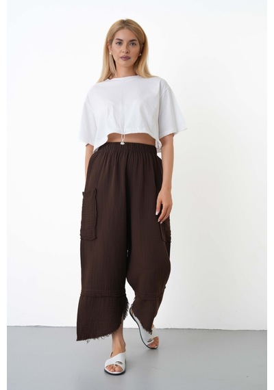 The Voler %100 Pamuk Müslin Şalvar Pantolon Kadın Yüksek Bel Oversize Rahat Kesim Cepli Siyah Yazlık Pantolon Kahverengi The Voler %100 Pamuk Müslin Şalvar Pantolon Kadın Yüksek Bel Oversize Rahat Kesim Cepli Siyah Yazlık Pantolon Kahverengi