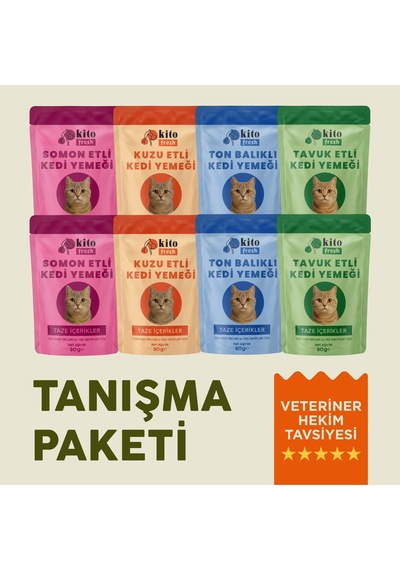Kito Fresh Kediler İçin %100 Taze İçerikli Mama Tanışma Paketi