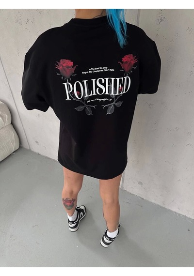Wear Vexel Kadın Bisiklet Yaka Baskılı Kısa Kol Oversize T-shirt - Siyah Çok Renkli