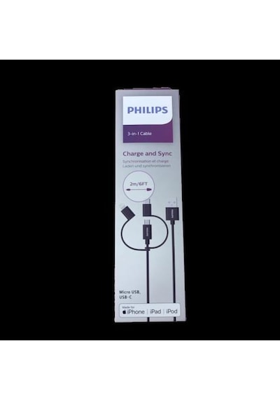 Philips Mfı Lisanslı 3in1 Micro Usb-lightining-type-c Hızlı Şarj Kablosu 2m Dlc3106t