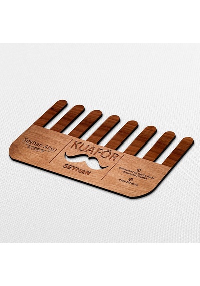 Bk Gift Kişiye Özel Mesleki Kuaför & Erkek Kuaförü Ahşap Kartvizit Model 2-4 50 Adet Akgn14972