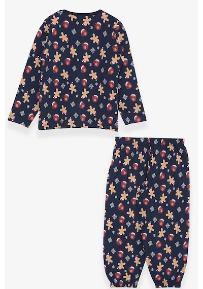 Breeze Erkek Bebek Pijama Takımı Kurabiye Desenli 9 Ay-3 Yaş, Lacivert