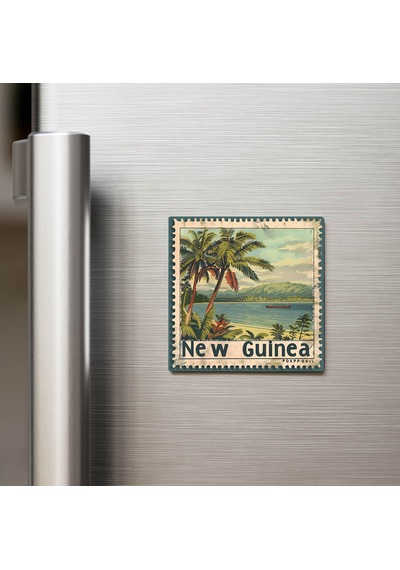 Papua Yeni Gine Papua New Guinea - Posta Pulu Temalı Ülke - Baskılı Buzdolap Magneti Kare - 9x9 Cm